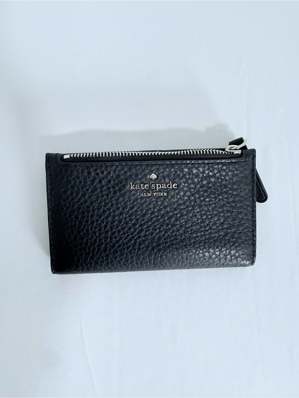 kate spade Black Pebbled Leather Zip Card Wallet